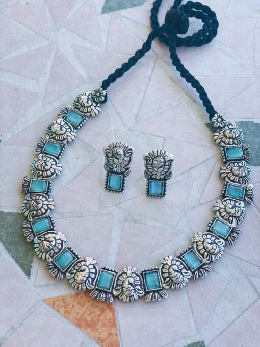 Veda Aquamarine Silver Necklace set