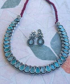 Veda Aquamarine Silver Necklace set