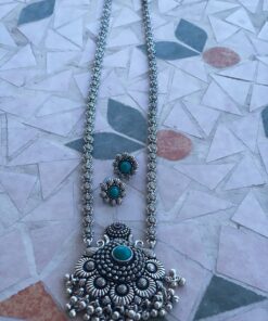 Veda Aqua German Silver Long Necklace set
