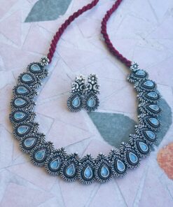 Veda Aquamarine German Silver Necklace set